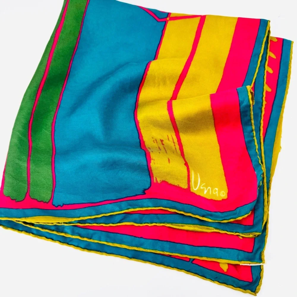 Vintage Vera Hand Rolled Silk Bold Abstract 22" Square Scarf - Picture 3 of 10